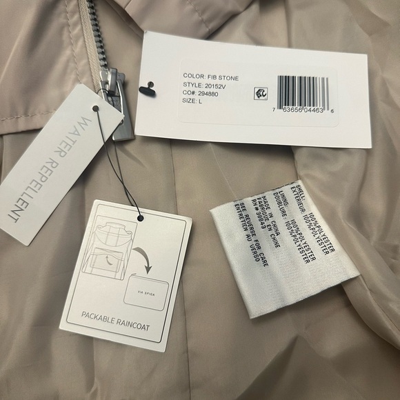 Via Spiga Water Resistant Packable Rain Coat Jacket Womens Large NWT - Picture 3 of 11